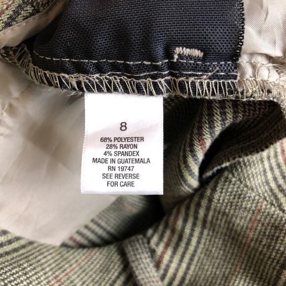 Roz & Ali Womens Pants Brown Green Checkered Plaid Workwear High Rise Stretch 8 - Picture 5 of 11